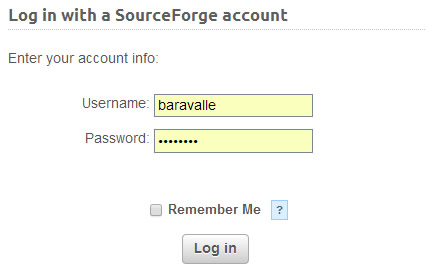 SourceForge log-in form